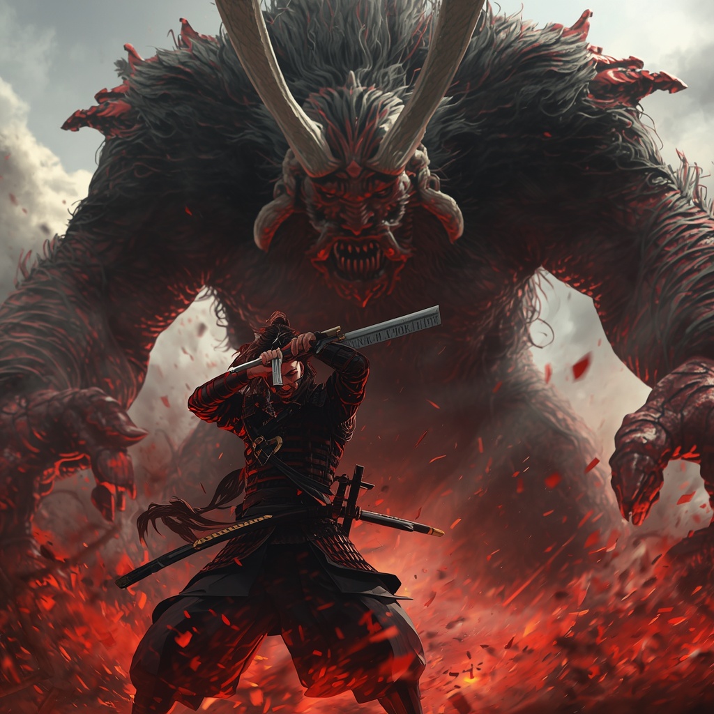Samurai Onoda in battle against a Yokai